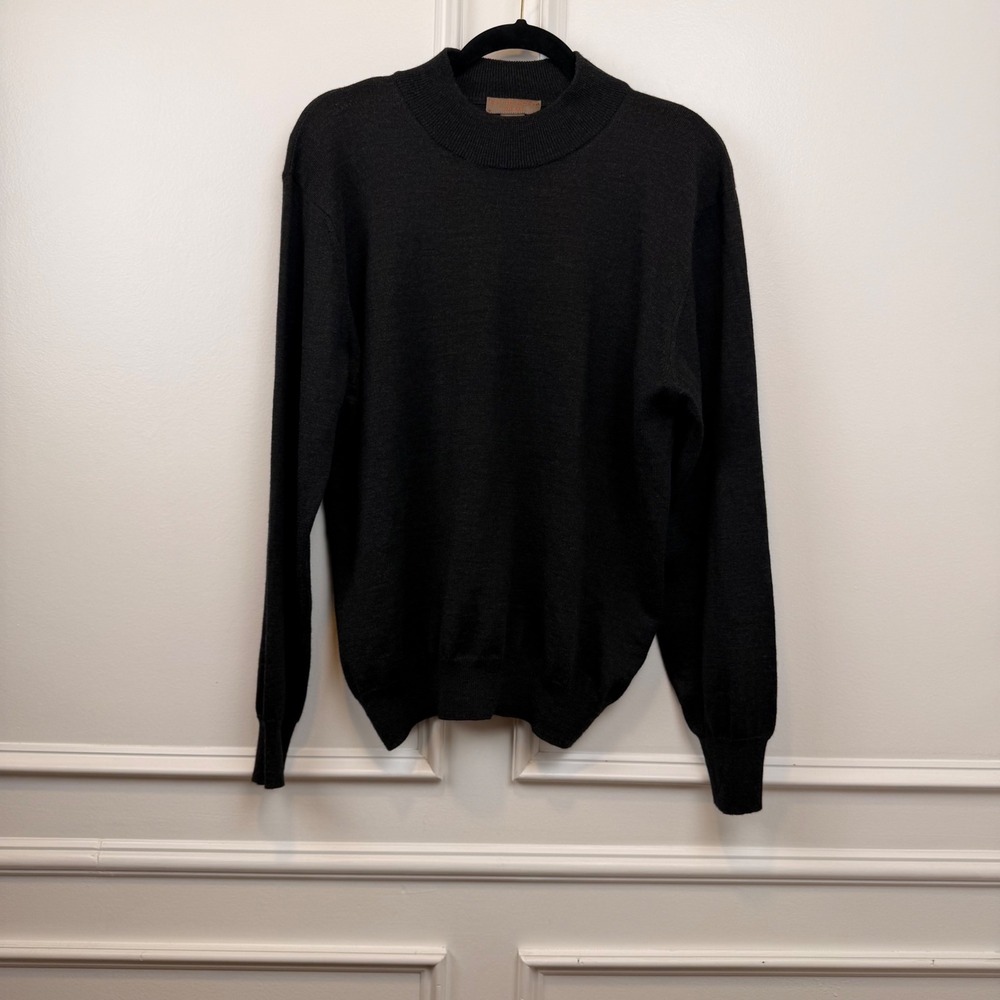 Sette Ponti Mens Mock Neck Sweater Black Fine Merino Wool Blend Made in Italy M